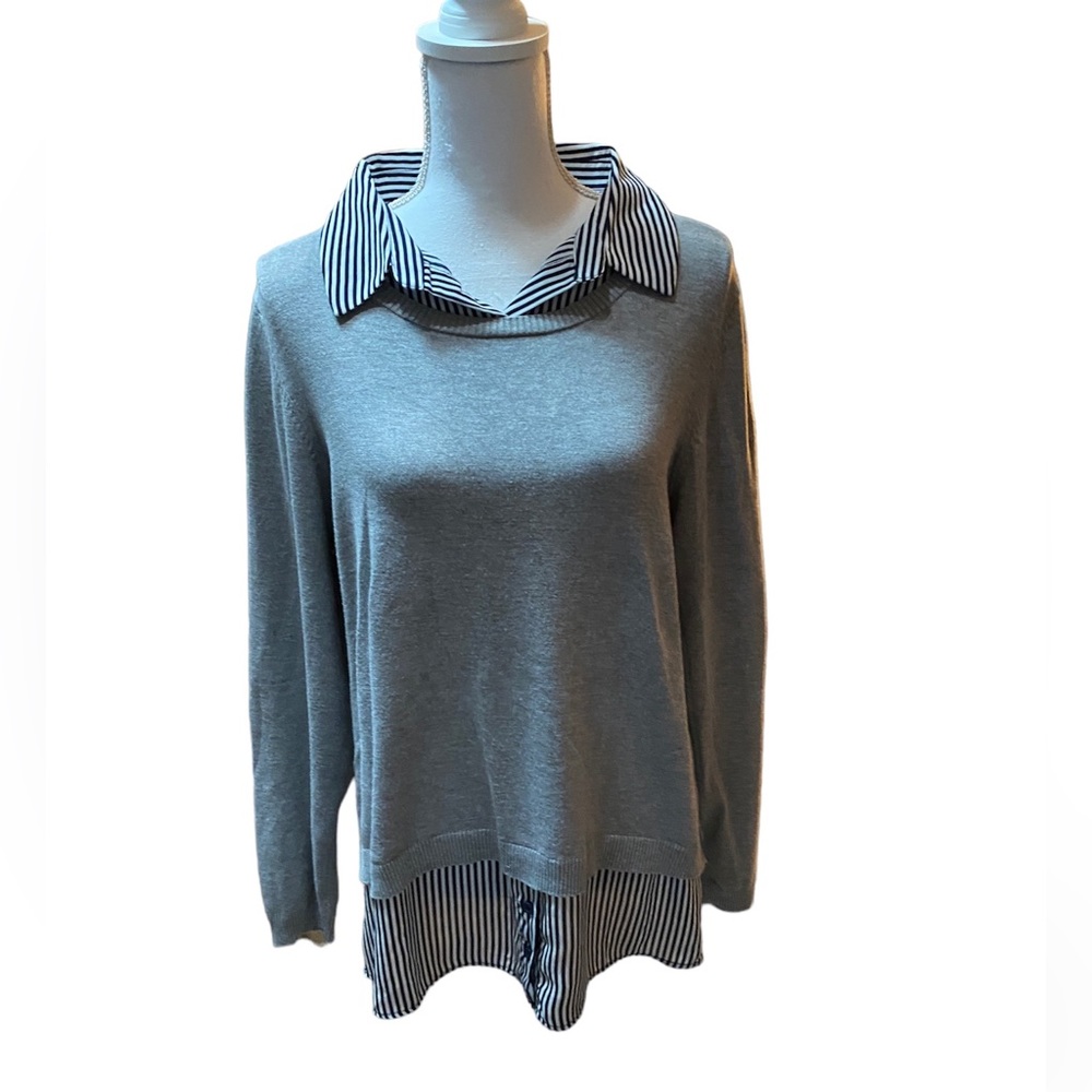 Adrianna Papell sweater/shirt. Size XL. Soft grey sweater with striped blouse